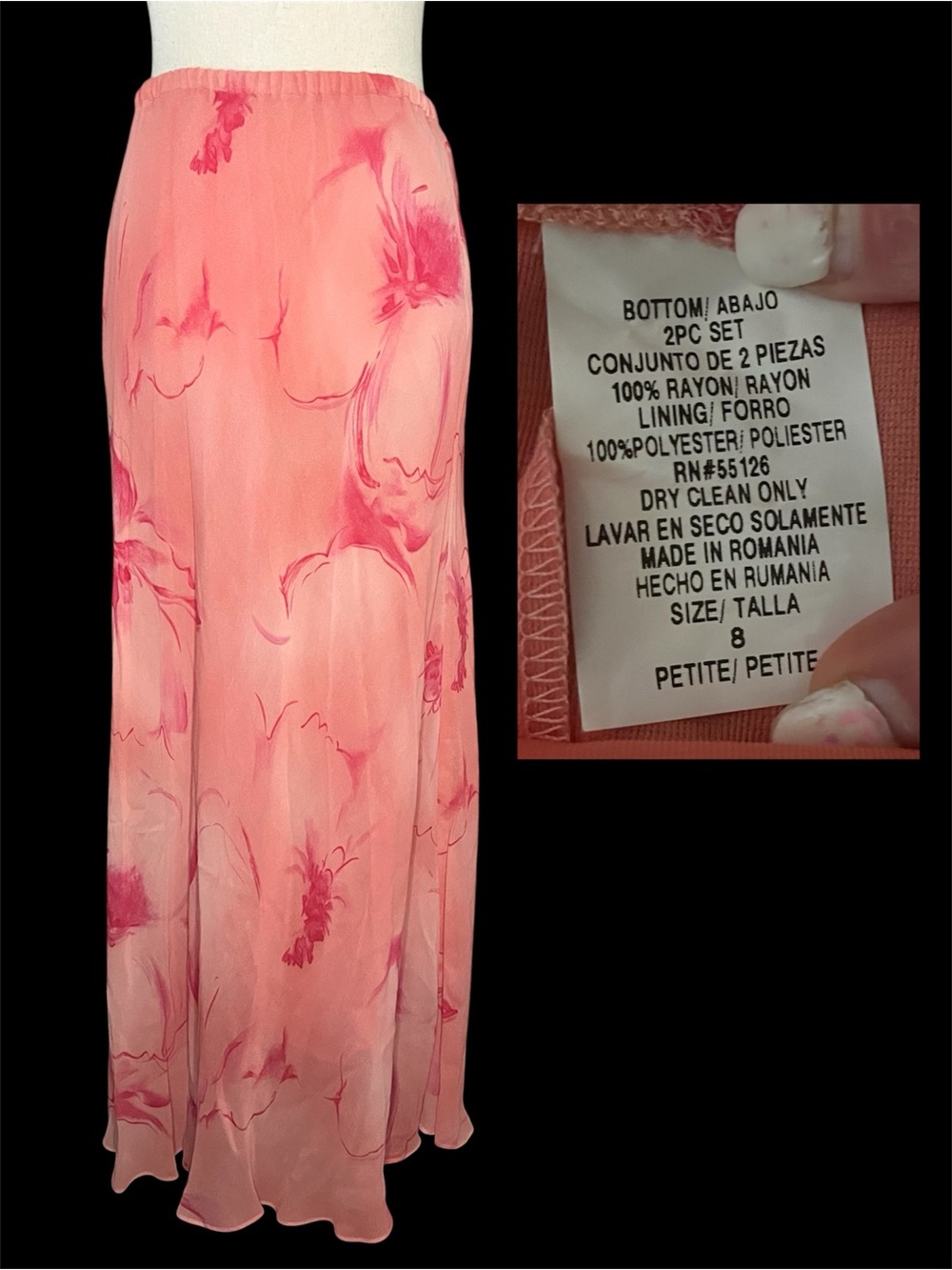 Pink Floral Rayon Maxi Skirt whimsy flowy